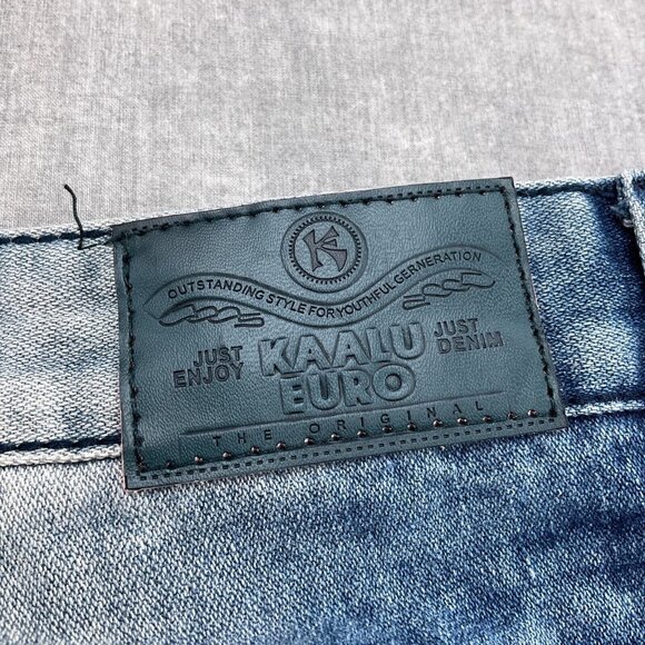 Kaalu Euro for the People Jeans Mens 50/32 Blue Crease Stonewash Straight Leg Hi - Picture 14 of 15